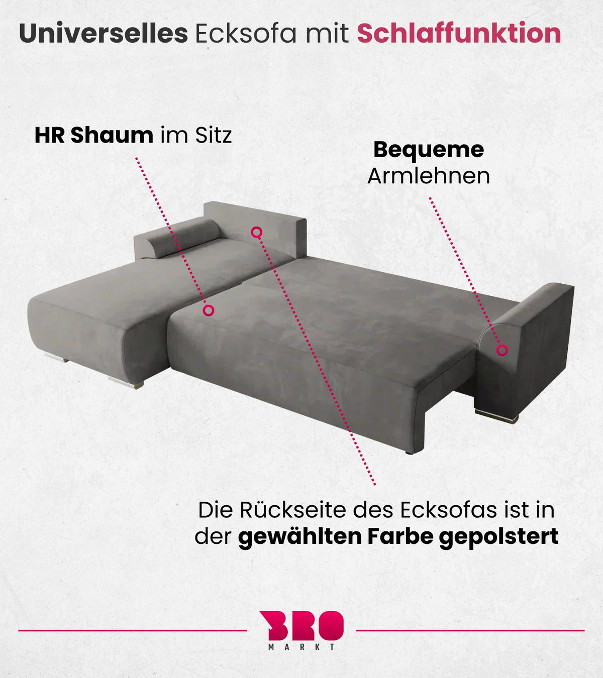 ECKSOFA Sydney mit Schlaffunktion Grau Plüsch - Grau, Textil (280/184cm) - Bromarkt