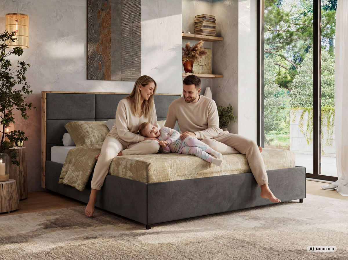 POLSTERBETT LERIO CLASSIC 160/200 - Hellgrau Strukture - Pocket-Matratze - Hellgrau, Textil (160/200cm) - MKS