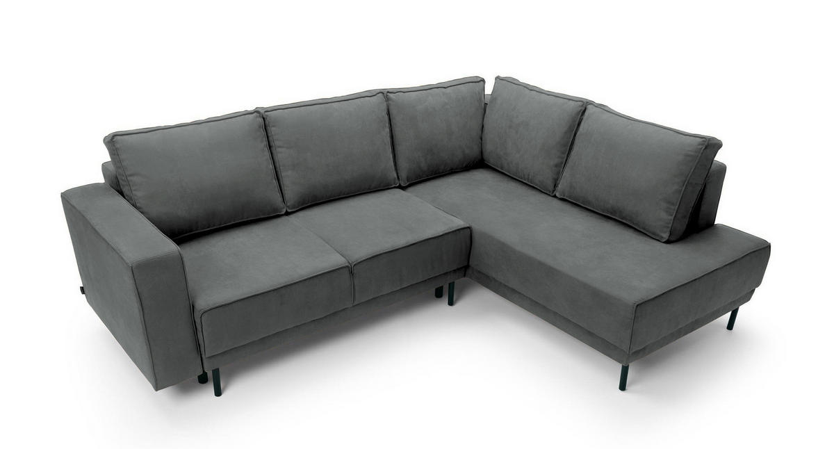 ECKSOFA Rodario Dunkelgrau Velours - Dunkelgrau/Schwarz, Textil/Metall (247/187cm) - Selsey