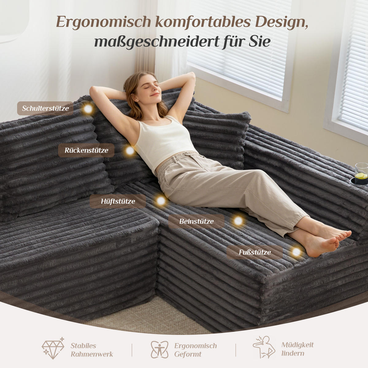 WOHNLANDSCHAFT 320/155/88 cm Dunkelgrau mit Getränkehalter und Seitentasche - Dunkelgrau, Textil (320/88/155cm) - Oxeza
