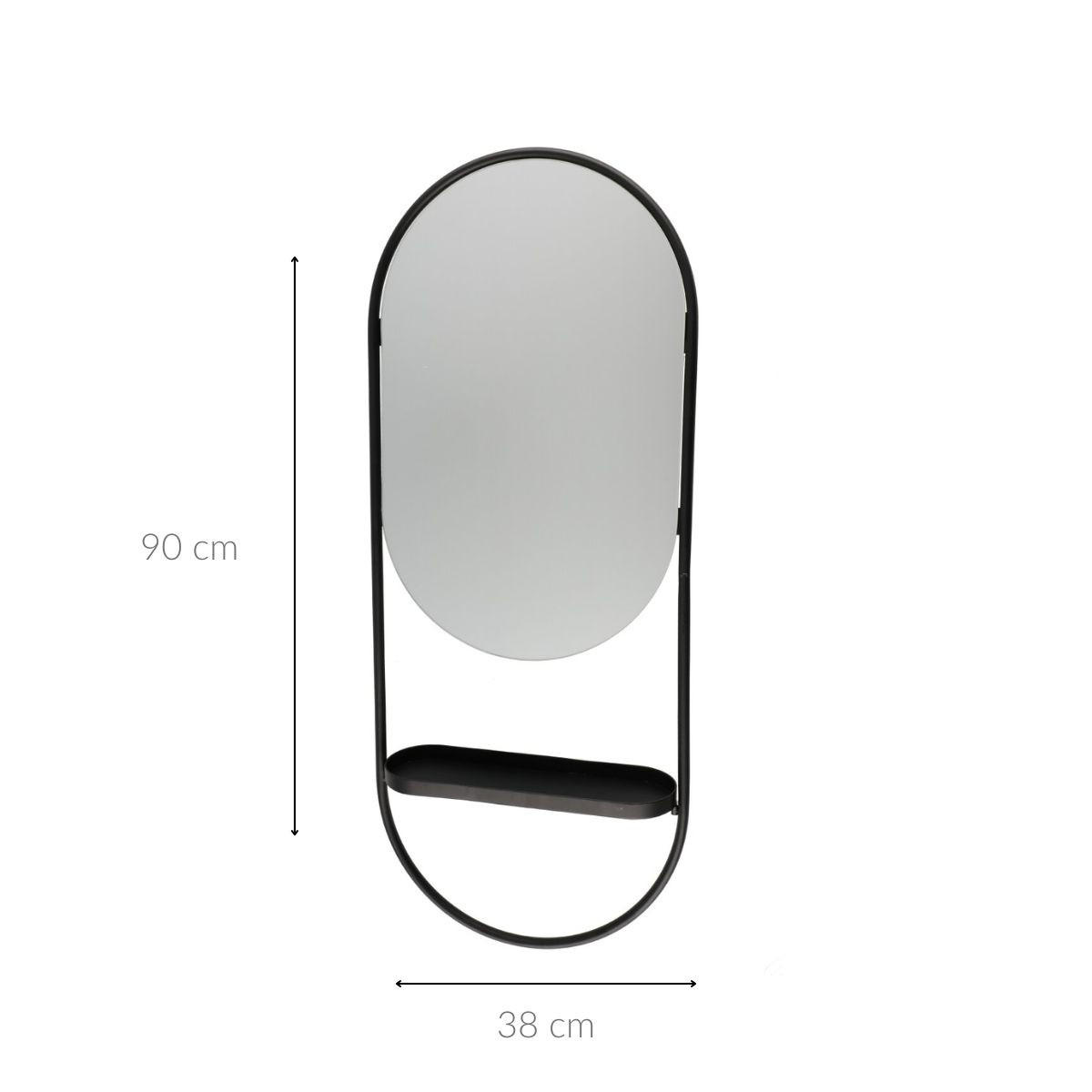 WANDSPIEGEL oval mit Ablage - Schwarz, Metall (38/90/10.5cm)