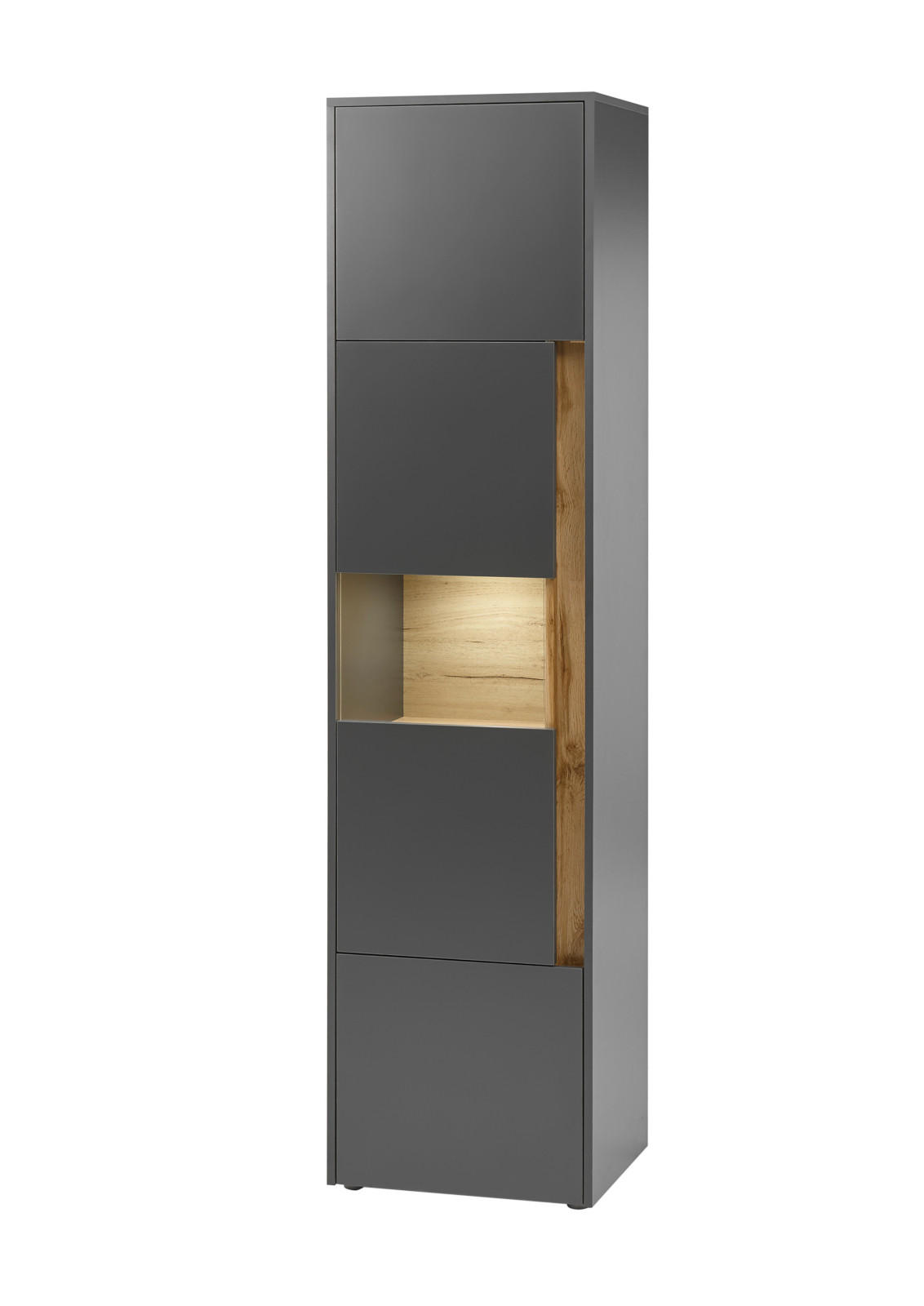 AKTENSCHRANK Grau, Eiche Wotan 50 x 200 cm, Büroschrank mit viel Stauraum und 5 OH - Eiche Wotan/Schwarz, Glas/Holzwerkstoff (50/200/40cm) - Furn.Design
