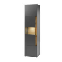 AKTENSCHRANK Grau, Eiche Wotan 50 x 200 cm, Büroschrank mit viel Stauraum und 5 OH - Eiche Wotan/Schwarz, Glas/Holzwerkstoff (50/200/40cm) - Furn.Design