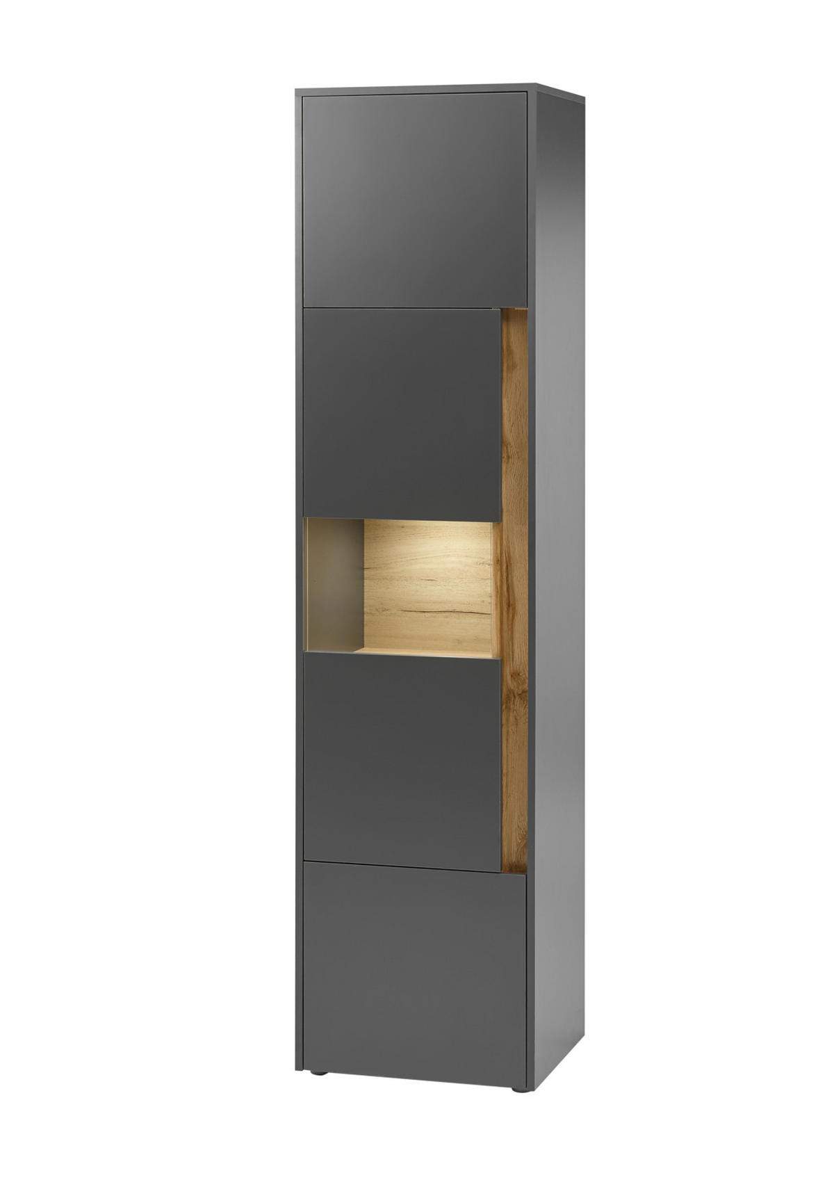 AKTENSCHRANK Grau, Eiche Wotan 50 x 200 cm, Büroschrank mit viel Stauraum und 5 OH - Eiche Wotan/Schwarz, Glas/Holzwerkstoff (50/200/40cm) - Furn.Design