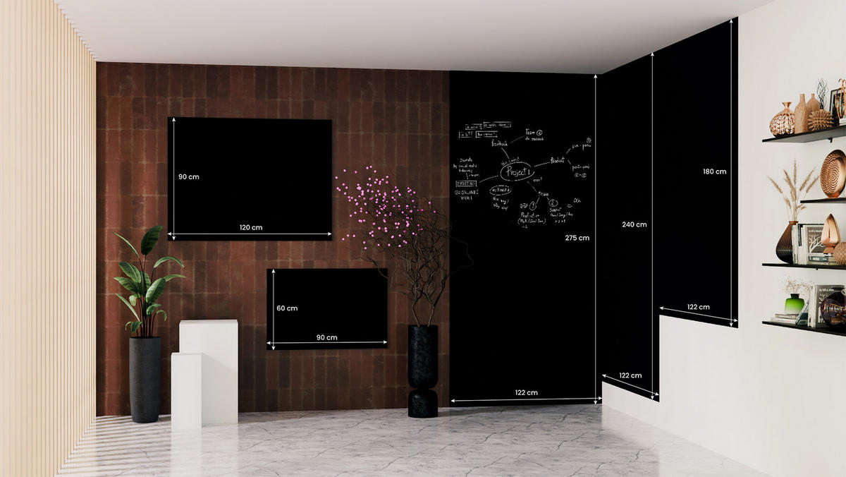 MAGNETPLATTE rahmenloses SLIMboard - Kreideoberfläche - 120x90 cm - Schwarz, Metall (120/90/0.3cm) - ALLboards
