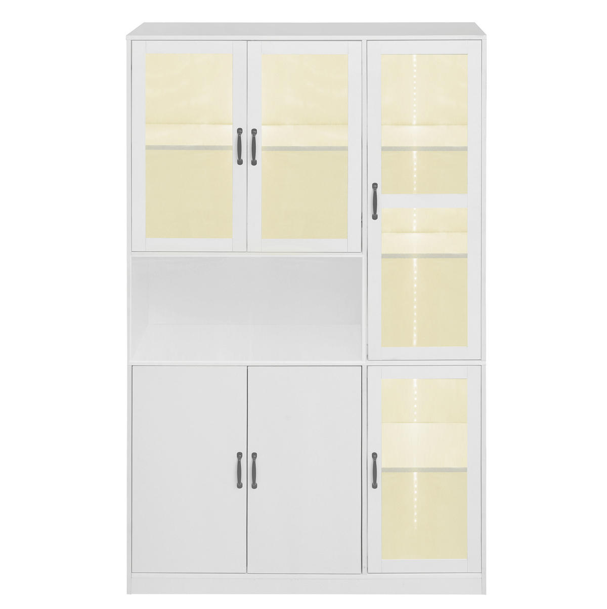 VITRINE 120/40/200 cm aus MDF mit LED-Beleuchtung, Acryltüren und 9 Fächern, Weiß - Weiß, Holzwerkstoff (120/200/40cm) - Redom