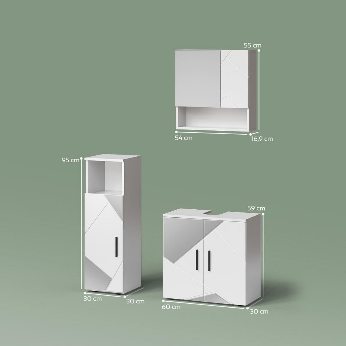 BADMÖBEL-SET Ronco Weiß Hochglanz mit Einsätzen 3 Teile - Weiß Hochglanz, Holzwerkstoff (60/60/59cm) - Livinity®