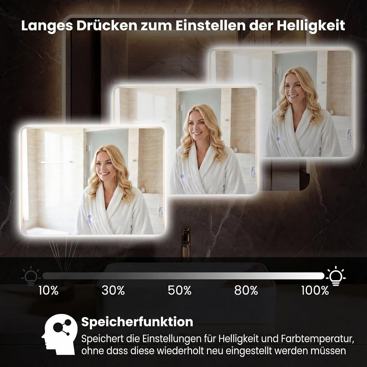 BADSPIEGEL mit Beleuchtung silber - Silberfarben, Glas (80/60/3cm) - COSTWAY