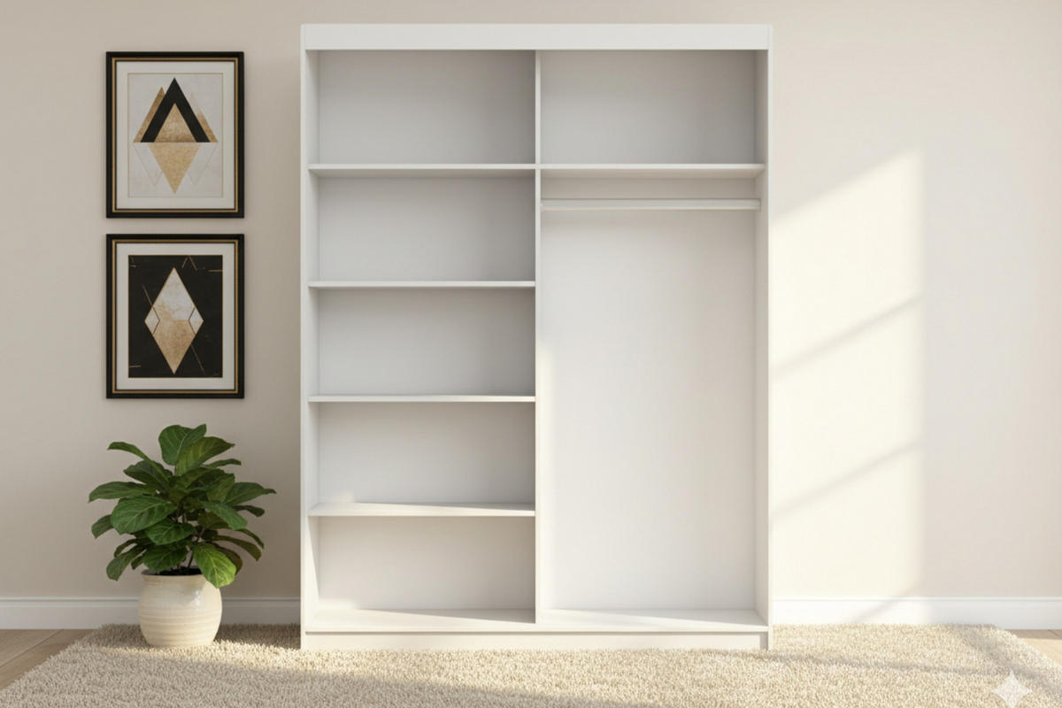 SCHWEBETÜRENSCHRANK VELMA 05 150/200 in Grau/Weiß mit Spiegel und LED - Weiß/Grau, Holzwerkstoff (150/61/200cm) - Deine Möbel 24