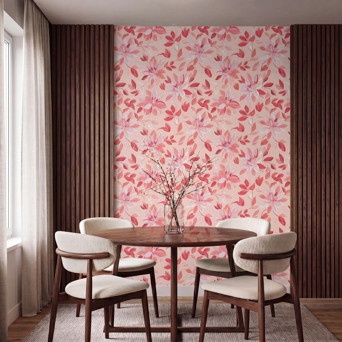 TAPETE - Botanisch - Blumen - Rot - 160x240 cm - Koralle, Papier (160/240cm) - OnlyWow