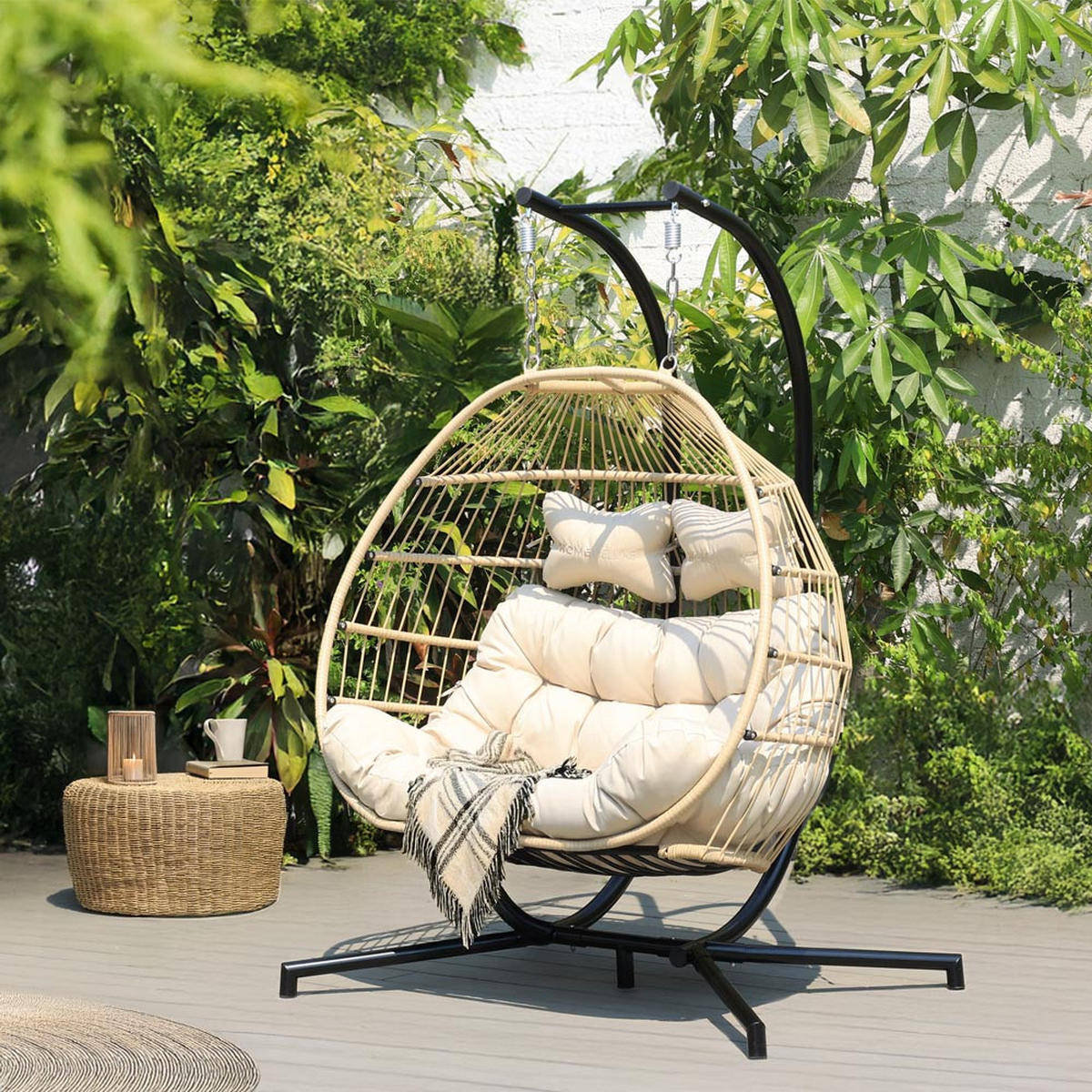 FALTBARER HÄNGESESSEL LOMA - Beige, 2-Sitzer - Beige, Kunststoff (130/123/69cm) - Home Deluxe