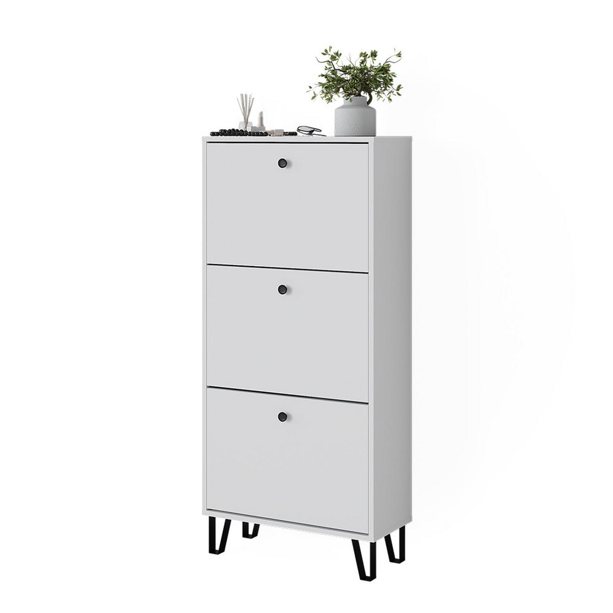 SCHUHKIPPER Siri Weiß 36 x 135 cm mit 3 Klappschubladen - Weiß, Holzwerkstoff (130/60/26cm) - Vicco