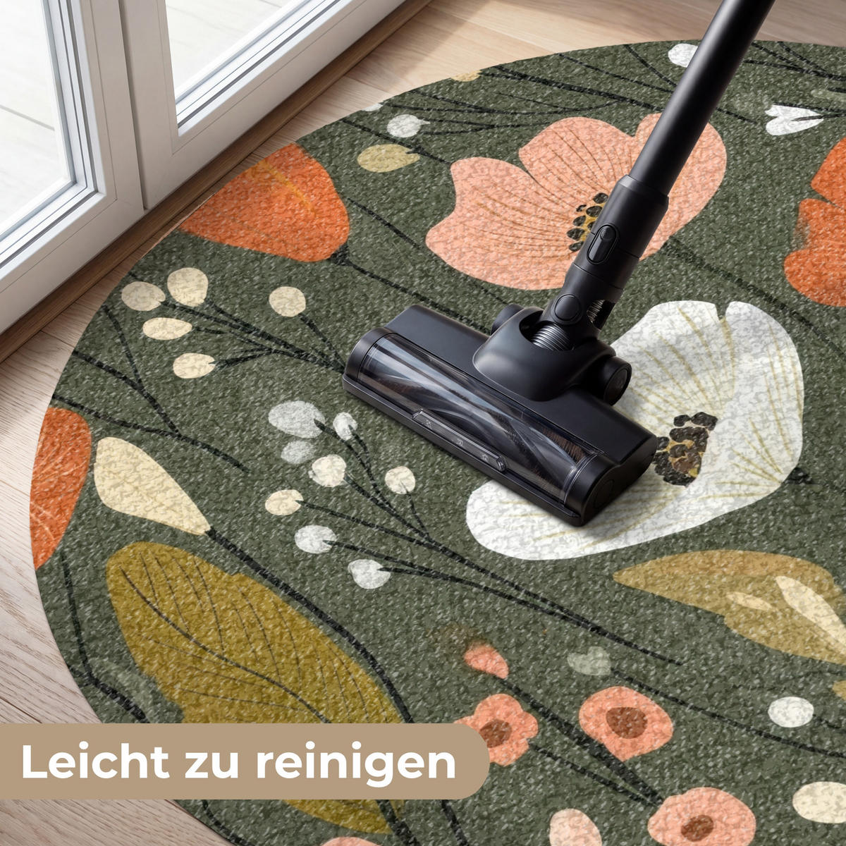 FUSSMATTE Blumen - Illustration - Grün Flurteppich 120x120 cm - Dunkelgrün, Kunststoff (120/120cm) - MuchoWow
