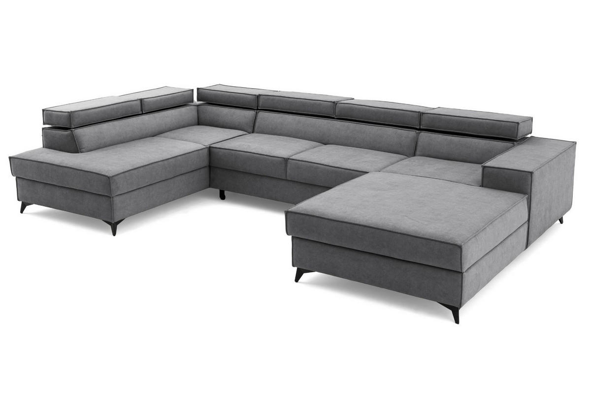 ECKSOFA PURE U Links mit Schlaffunktion 127x270 Velours Grau - Schwarz/Grau, Holz/Textil (340/204cm) - Muffo