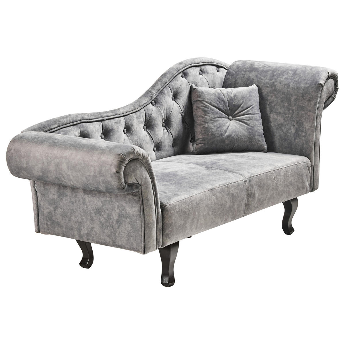 ČALOUNĚNÉ LEHÁTKO CHAISE LONGUE PRAVOSTRANNÉ Sametová látka Šedé s polštářem Lattes II - tmavě šedá/hnědá, textil (192/81/59cm) - Beliani
