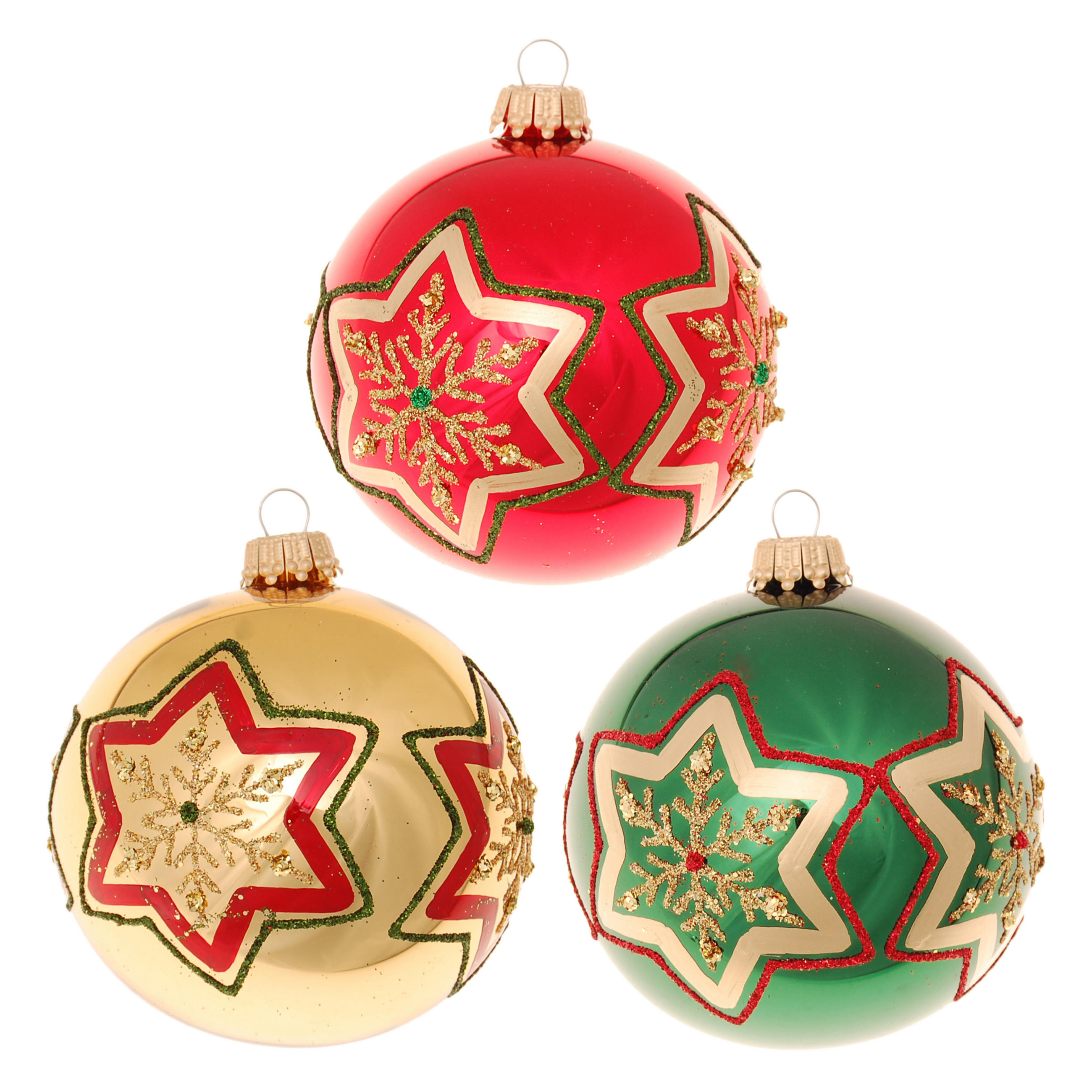 CHRISTBAUMKUGELN Sternendekor Traditionell Mehrfarbig 8cm (Glas / 3 Stk.) - Multicolor, Glas (7/8/7cm) - Krebs Glas Lauscha