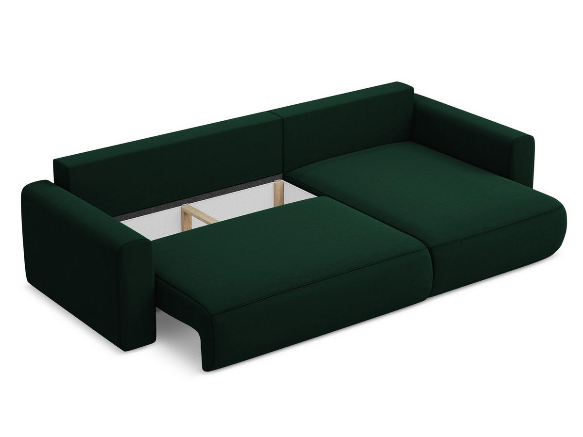 ECKSOFA mit Schlaffunktion Samt Stoff Grün - Dunkelgrün/Schwarz, Kunststoff/Textil (278/149cm) - Makamii