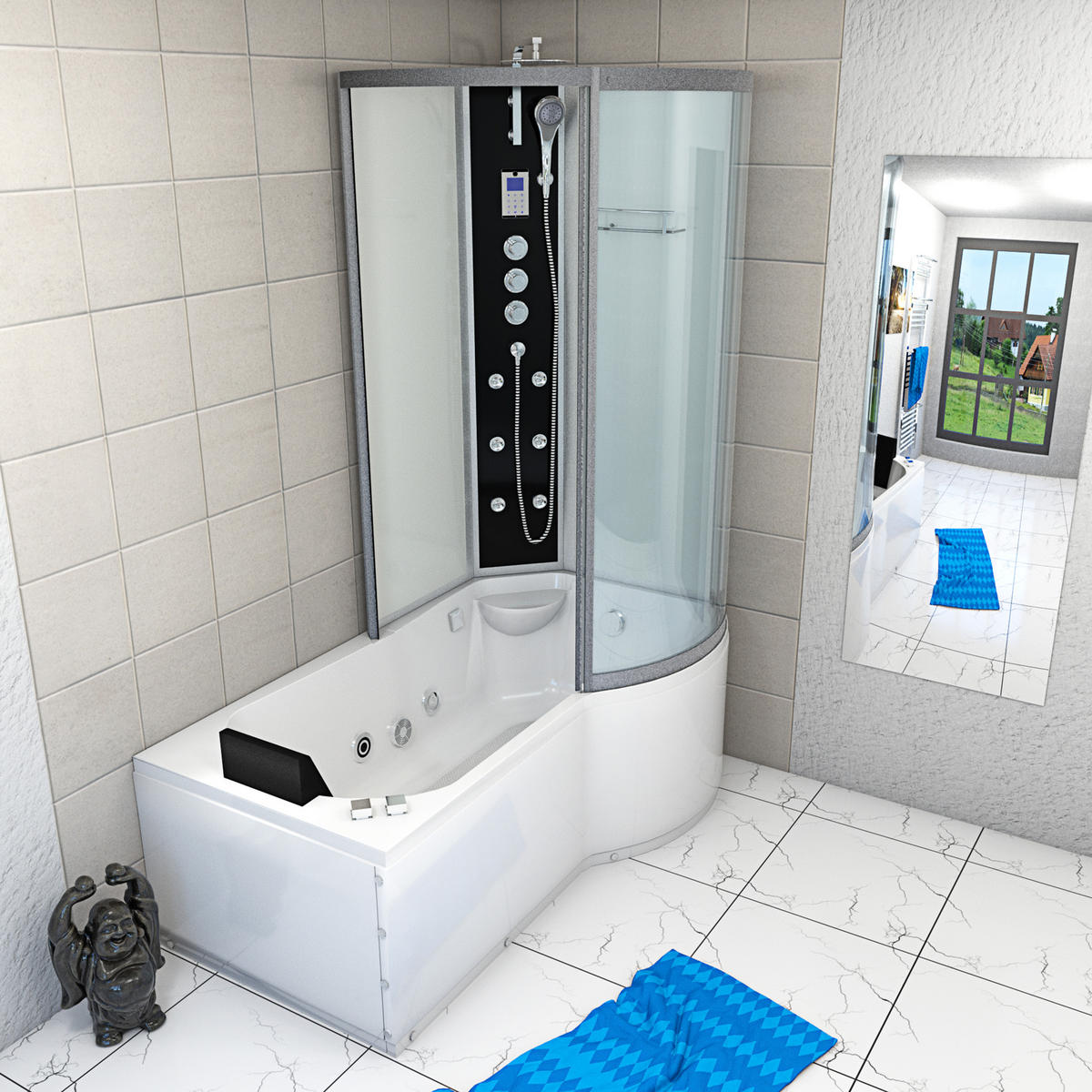 WHIRLPOOL Wanne Duschkabine ws K50-L03-WP 170x100 - Weiß, Glas/Kunststoff (98/225/170cm) - AcquaVapore by Sandra Jentho