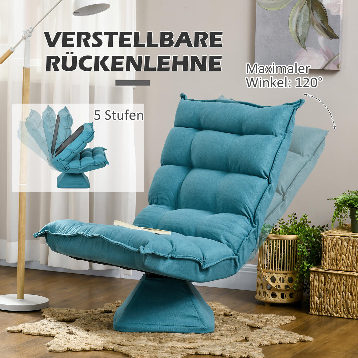RELAXSESSEL Stahl, Samt, Blau - Blau, Metall (70/95/62cm) - HOMCOM