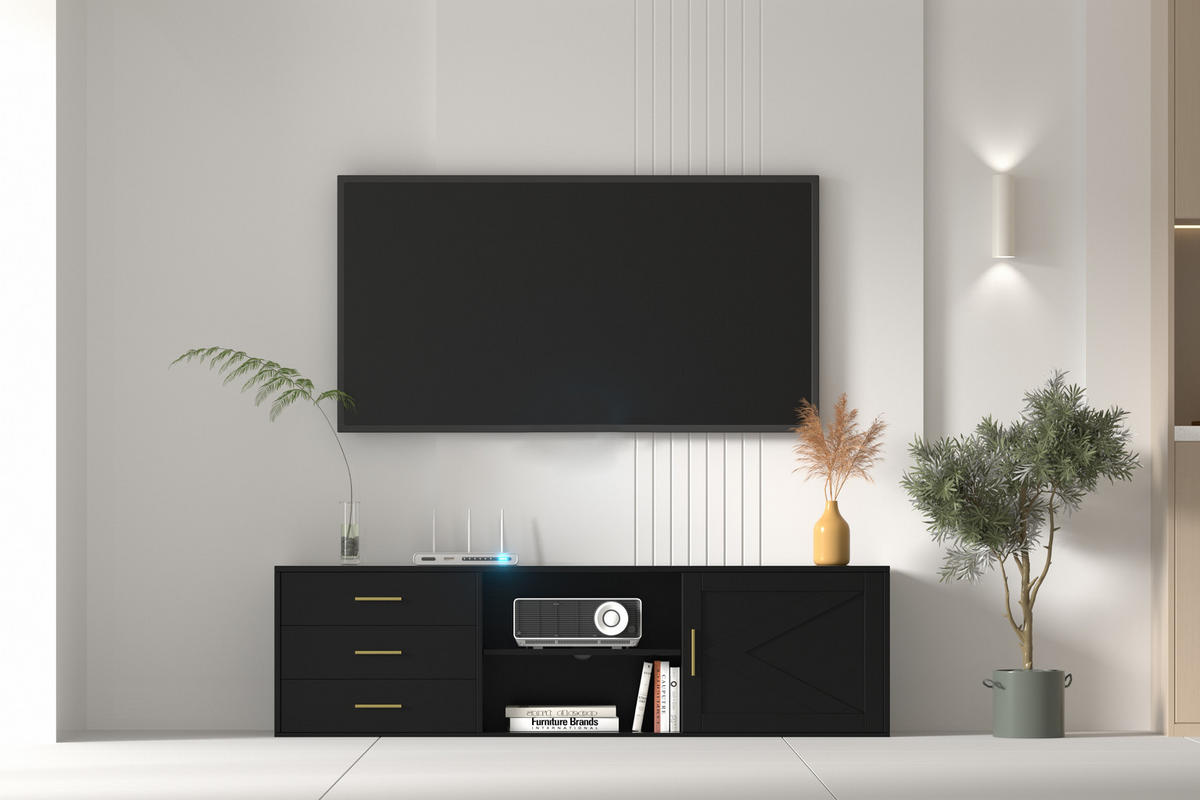 TV-SCHRANK in 160/45/35 cm - Schwarz, Holzwerkstoff (160/45/35cm) - HOMAVO