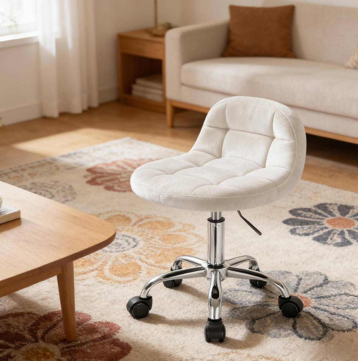 DREHSTUHL Bürostuhl 43/43/68 cm creme weiß aus Samt mit Rollen - Creme, Kunststoff (31/68/38cm) - OKWISH
