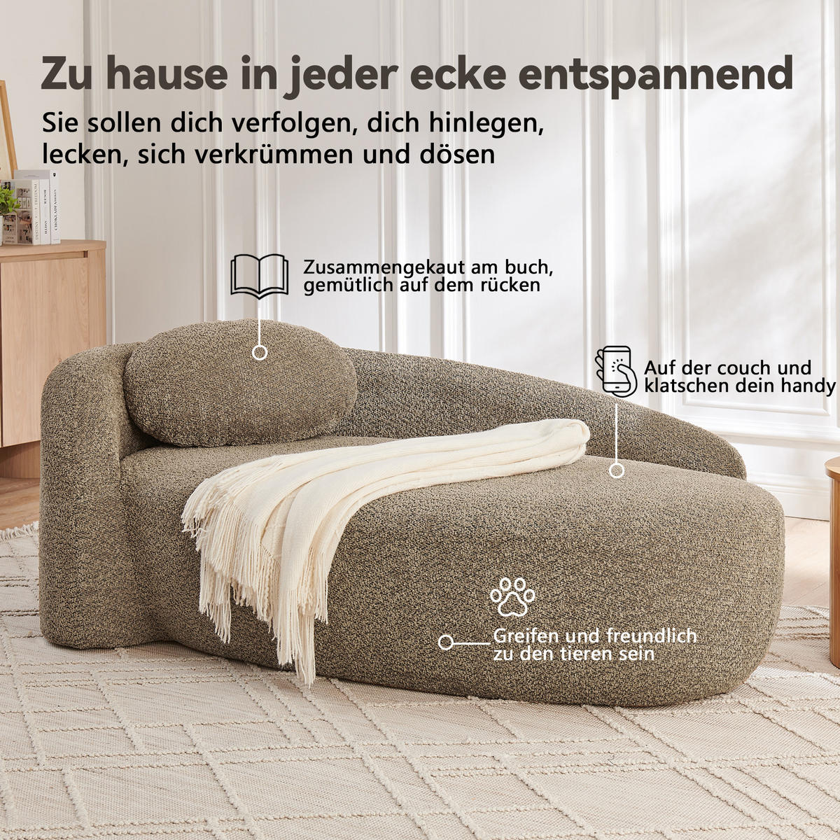 ECKSOFA 170/96/62 cm Braun Teddy mit Kissen - Braun, Textil (170/96cm) - Oxeza
