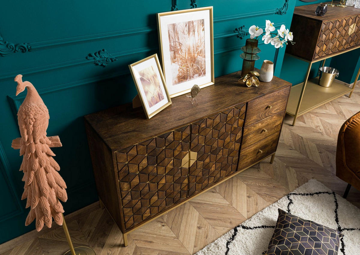 KOMMODE Mango 145x40x77 braun geölt DIAMOND #207 - Braun, Holz (145/77/40cm) - Massivmoebel24