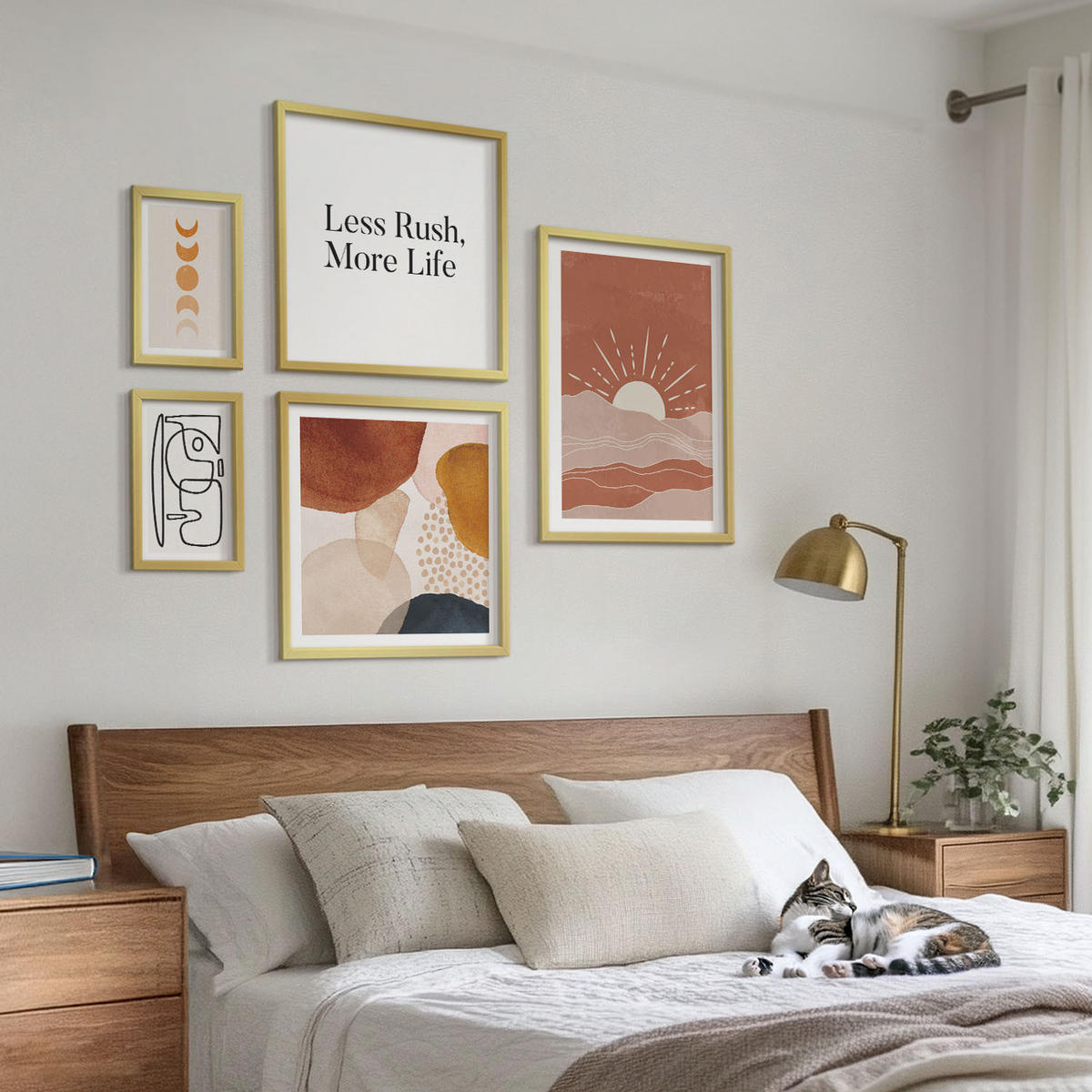 BILDER SET 5er Set - 50x50 cm & 20x30 cm & 40x60 cm Goldrahmen - Abstrakte Formen und Farben - Goldfarben, Kunststoff (40/60cm) - TULUP