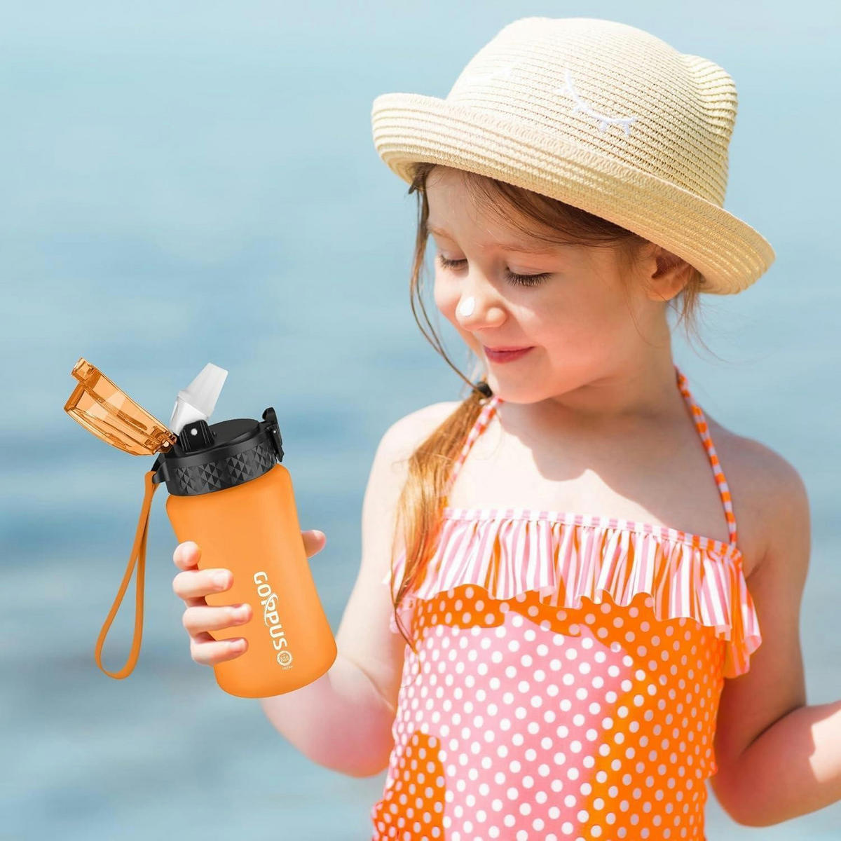 TRINKFLASCHE Kinder 350 ml mit Strohhalm und Zeitmarkierung Orange - Orange, Kunststoff (6.5/6.5cm)