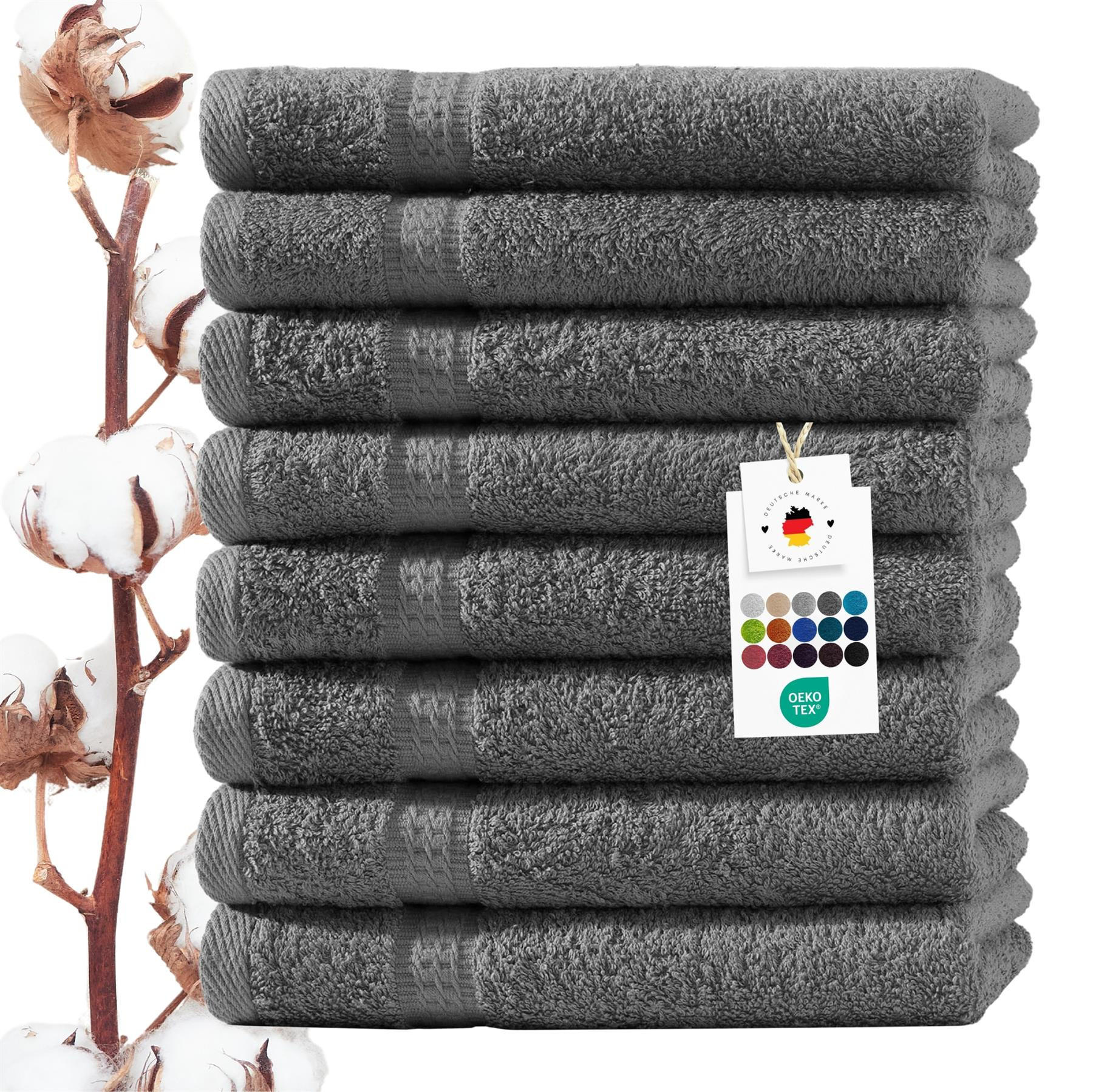 HANDTUCH 50x100 cm Frottier Handtücher im 8er Set aus 100% Baumwolle, Anthrazit 500g/m2 - Anthrazit, Textil (50/100cm) - Carpe Sonno