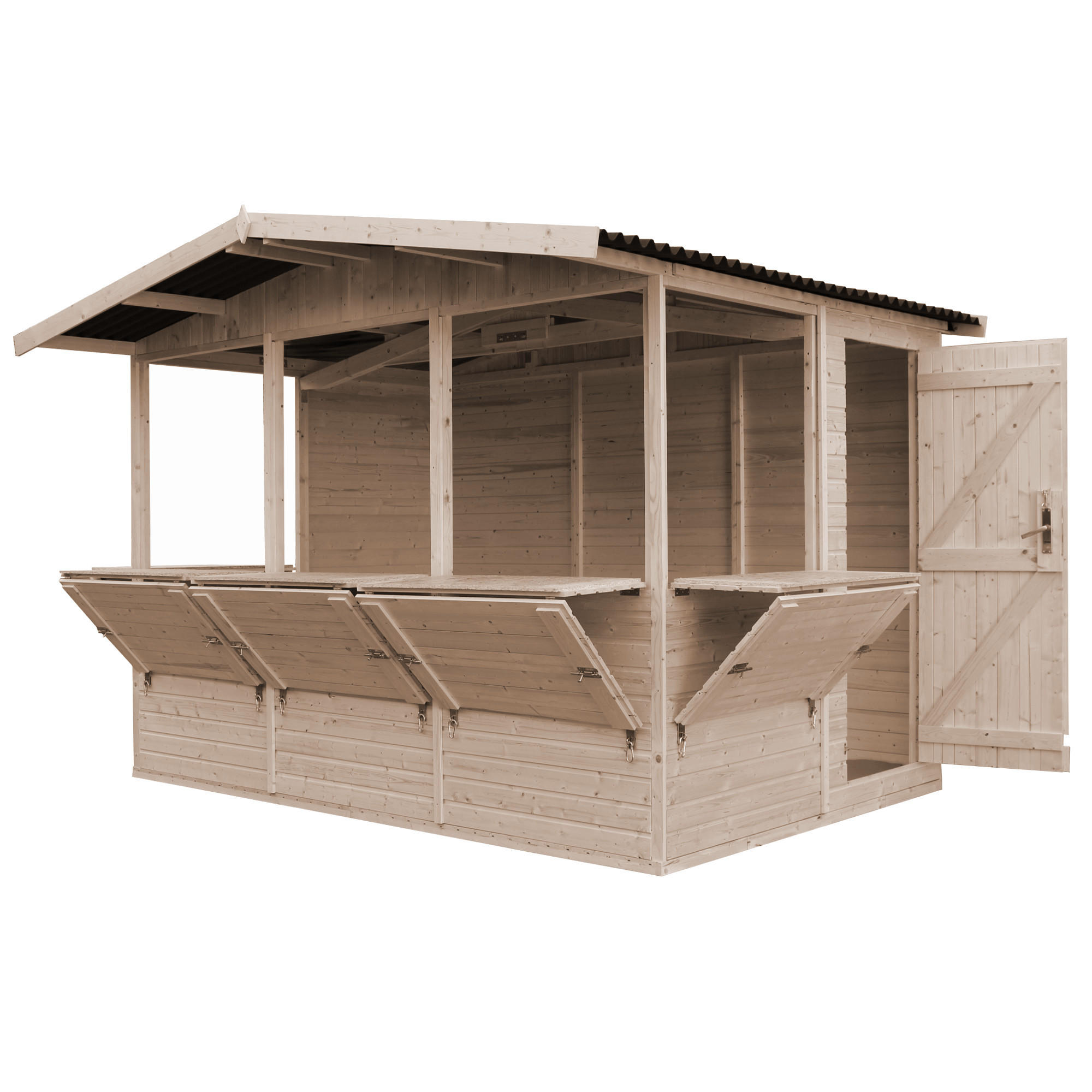 MARKTBUDE Holz, Gartenhaus, FÜNF FENSTER - 200x300/6 m2 M150B - Beige, Holz (336/232/263cm) - Timbela
