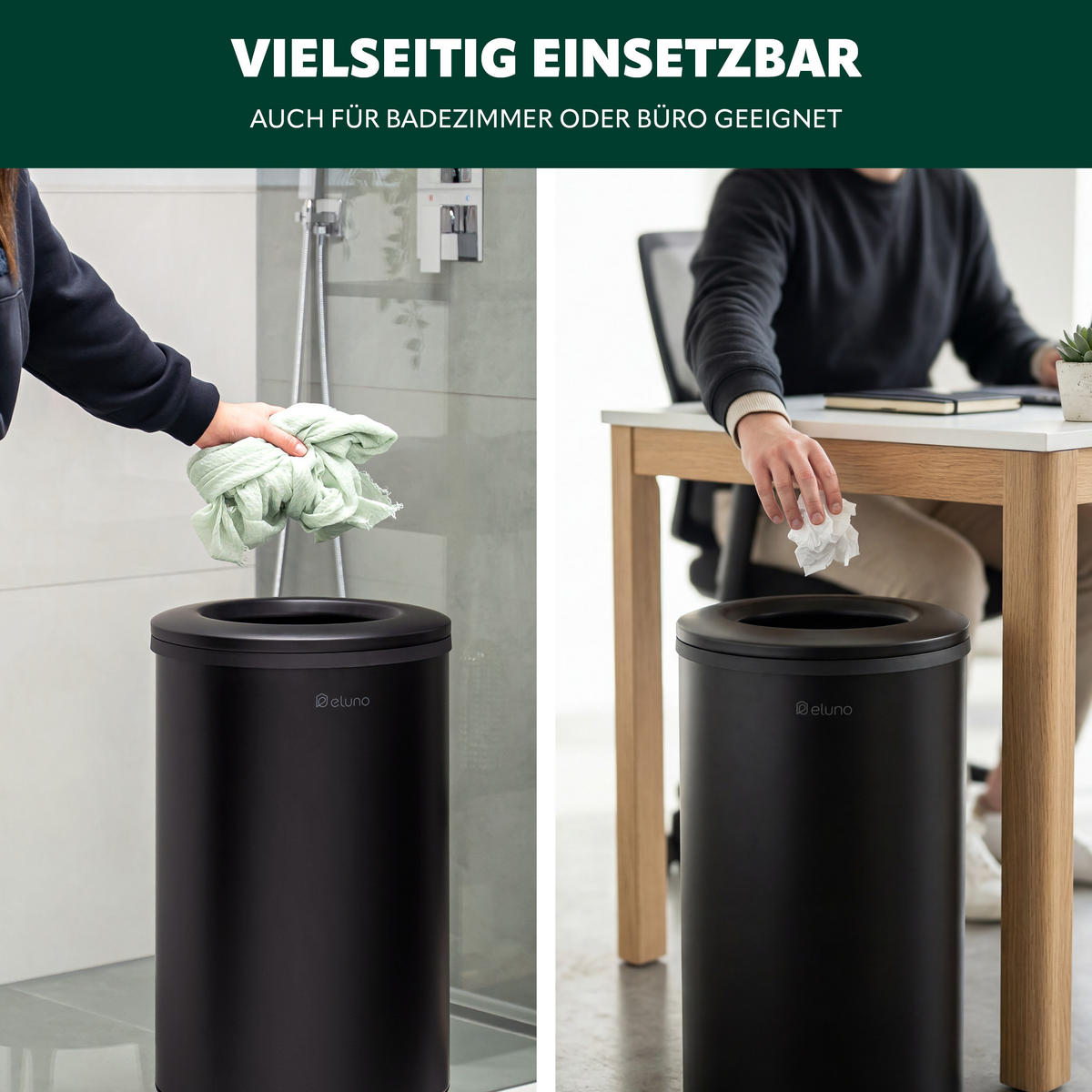 ABFALLEIMER, 36 Liter, aus Metall, schwarz - Schwarz, Metall (36/70/36cm) - eluno