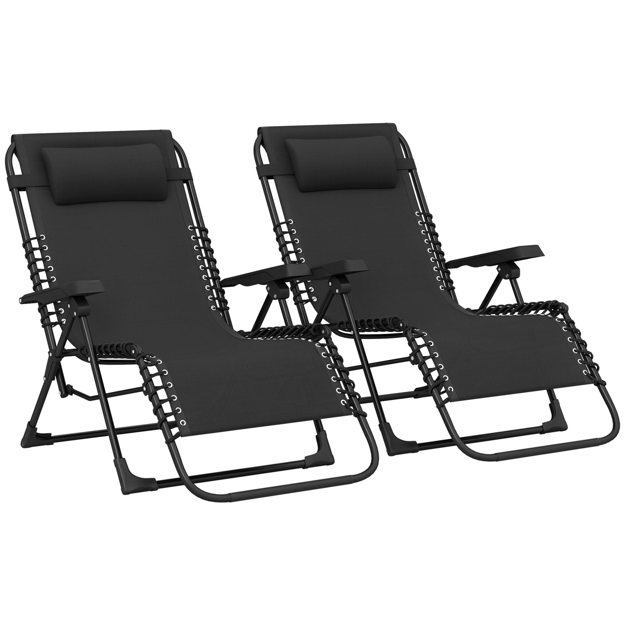 SONNENLIEGE DE-15655 2er-Set, 5-fach verstellbar mit Kopfkissen Schwarz - Schwarz, Metall (65/112/90cm) - ComfortXL