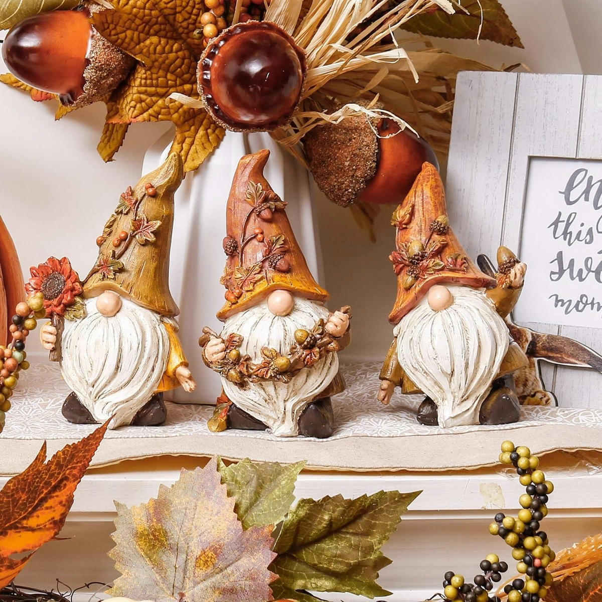 HERBSTDEKO Figuren 3er Set Kunstharz Zwerge 15 cm - Multicolor, Kunststoff (1/1/1cm)