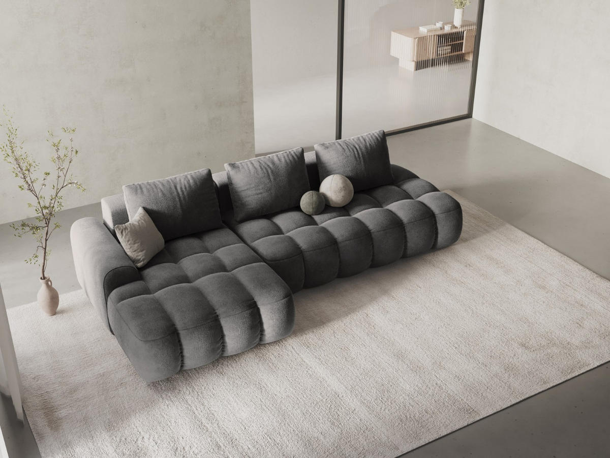 AUSKLAPPBARES-ECKSOFA links mit Container Linz aus Samt grau 3 Sitzplätze - Grau, Textil (142/275cm) - Cosmopolitan Design