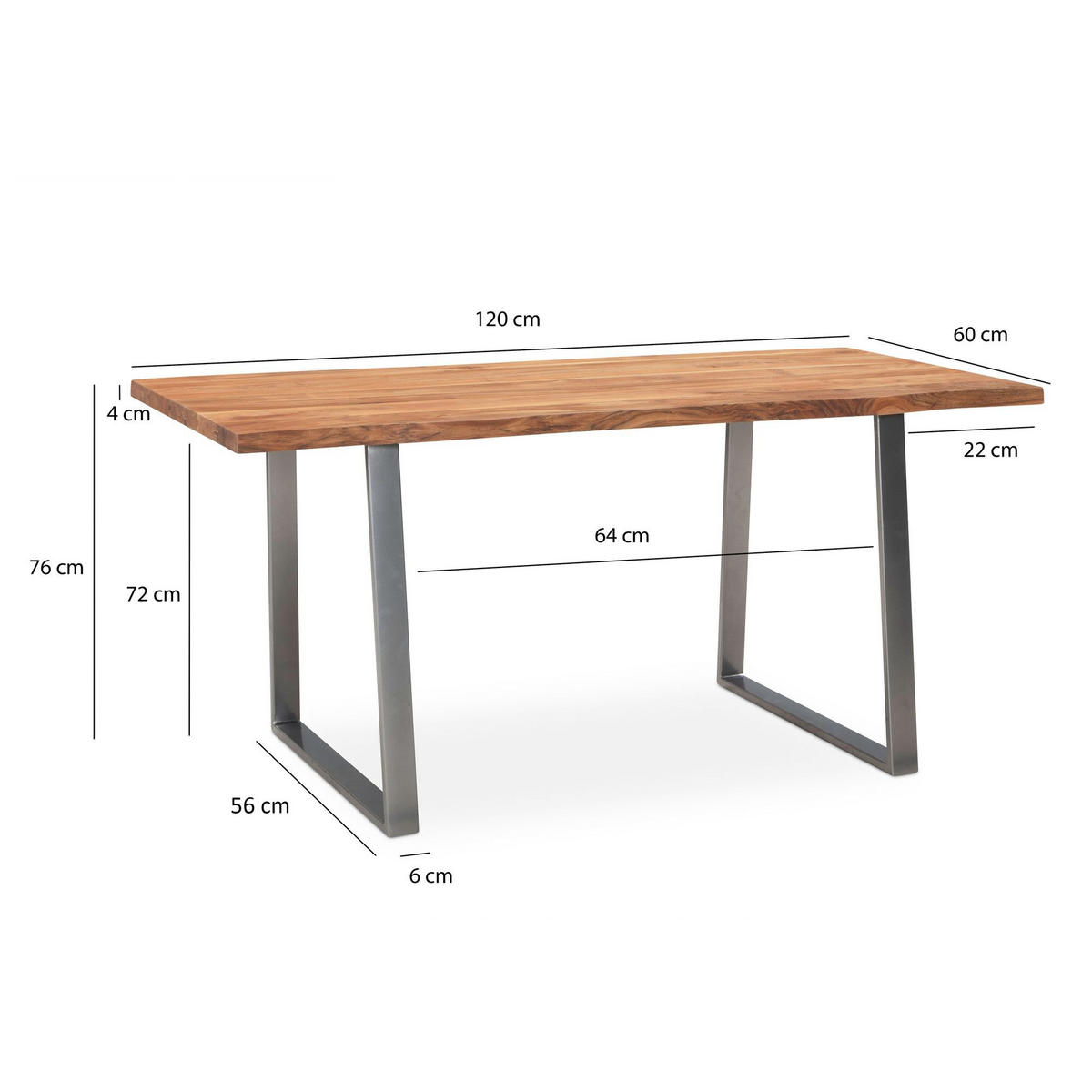 SCHREIBTISCH Massivholz Baumkante Chromgestell Handarbeit TARN, Goldbraun-Chrom 120x60x76 cm - Chromfarben/Braun, Holz/Metall (60/120/76cm) - KADIMA DESIGN