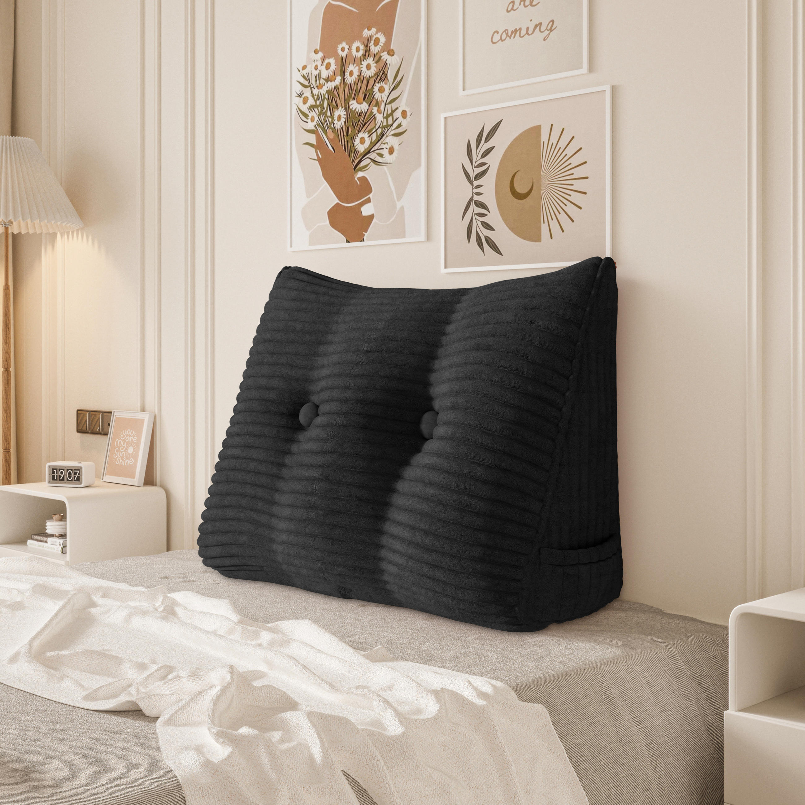 RÜCKENKISSEN für Bett Kord Schwarz 60 cm - Schwarz, Textil (50/60cm) - Vercart
