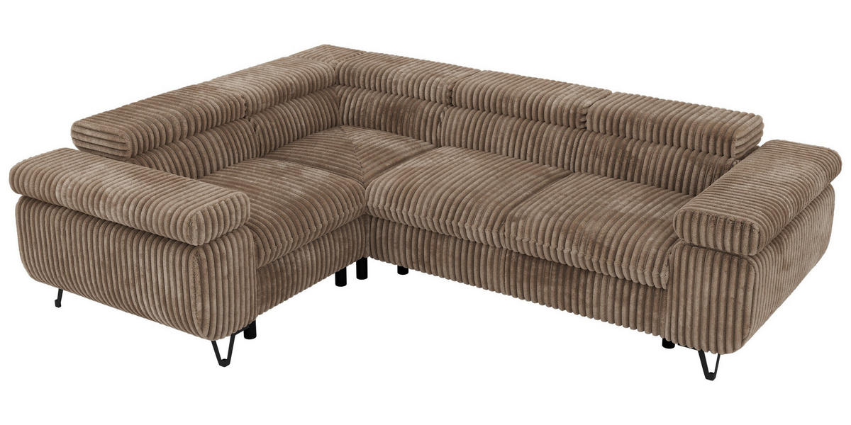 ECKSOFA ORSO L Braun Cord - Links Seite - Schwarz/Braun, Textil/Metall (197/268cm) - MKS