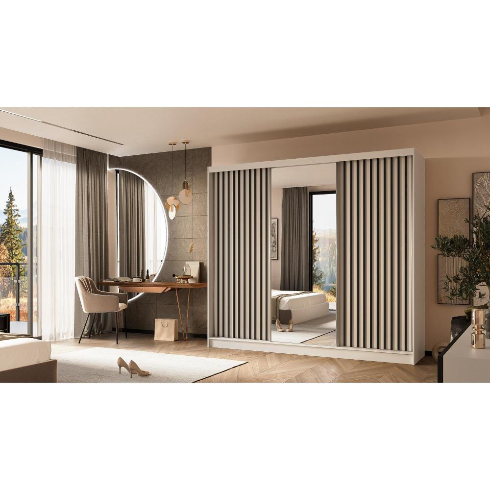 SCHWEBETÜRENSCHRANK Helix 240/216/61 weiß+schwarz - Schwarz/Weiß, Holzwerkstoff (240/216/61cm) - Beautysofa