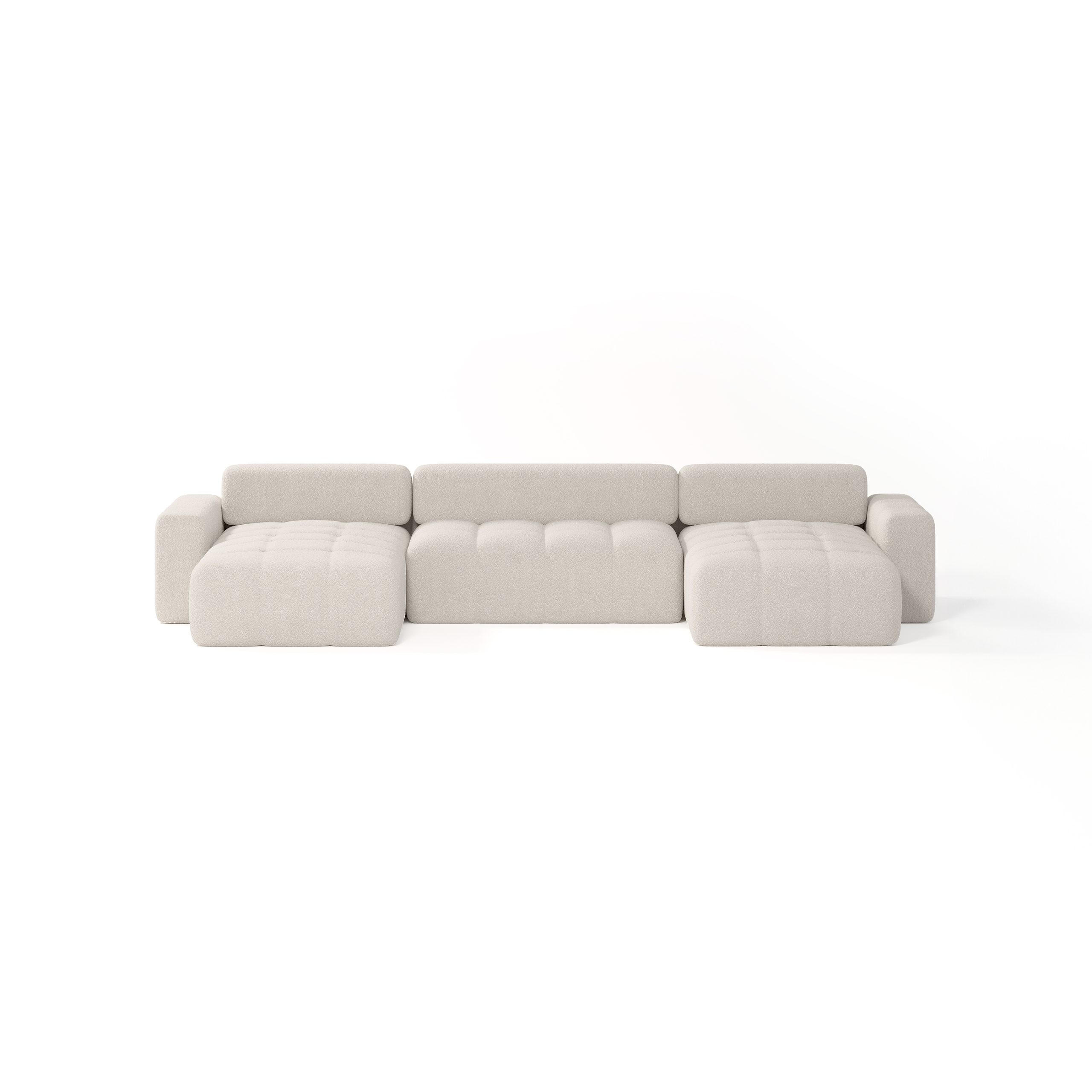 ECKSOFA Bouclé-Stoff 10 Sitzer Bornum U, Creme - Creme, Textil (386/70/155cm) - Meblito
