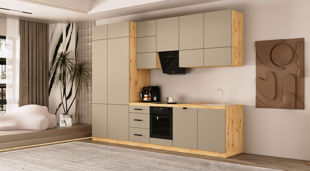KÜCHENZEILE 340 cm - Langen KL20-M340 - in Beige/ Matt - Beige, Holz (340/248/58cm)