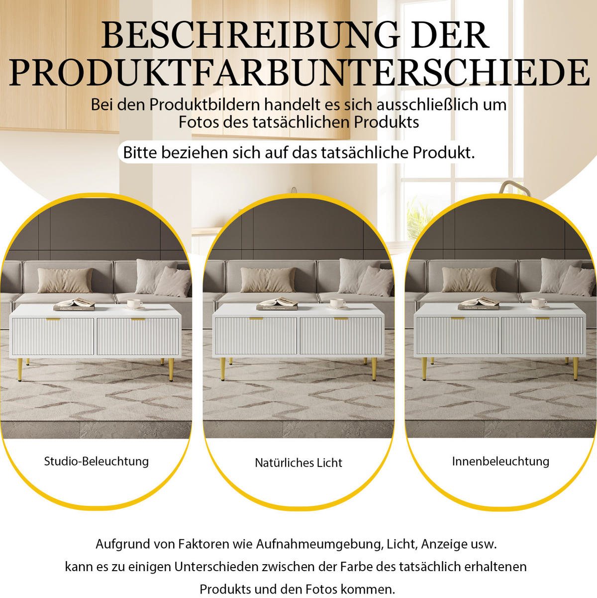 COUCHTISCH 100/50 cm mit 2 Schubladen und Ablageboden in Weiß/Gold - Weiß, Holzwerkstoff (100/50/40cm) - BEAOK
