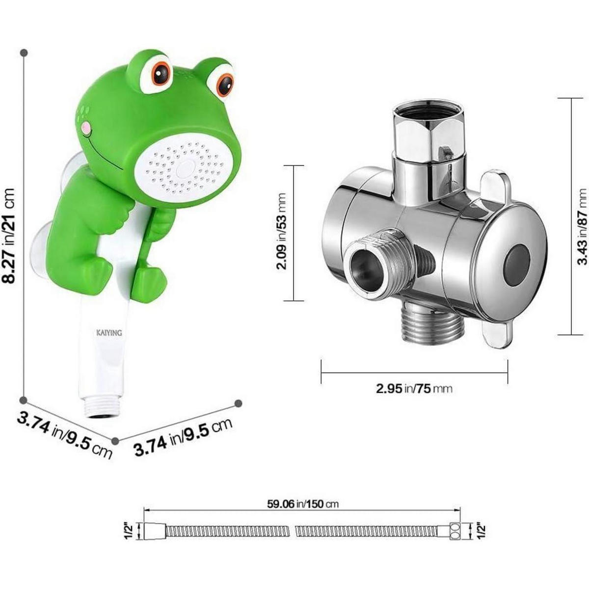 DUSCHKOPF Set Frosch mit Schlauch und Umschaltventil - Grün, Kunststoff (9.5/12.7/21cm)