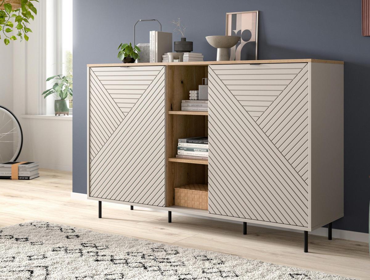 SIDEBOARD Kaschmir, Evoke Eiche 154 x 95 cm, Kommode in modernem Design - Kaschmir/Eichefarben, Holzwerkstoff/Metall (154/95/40cm) - Inn.Furn