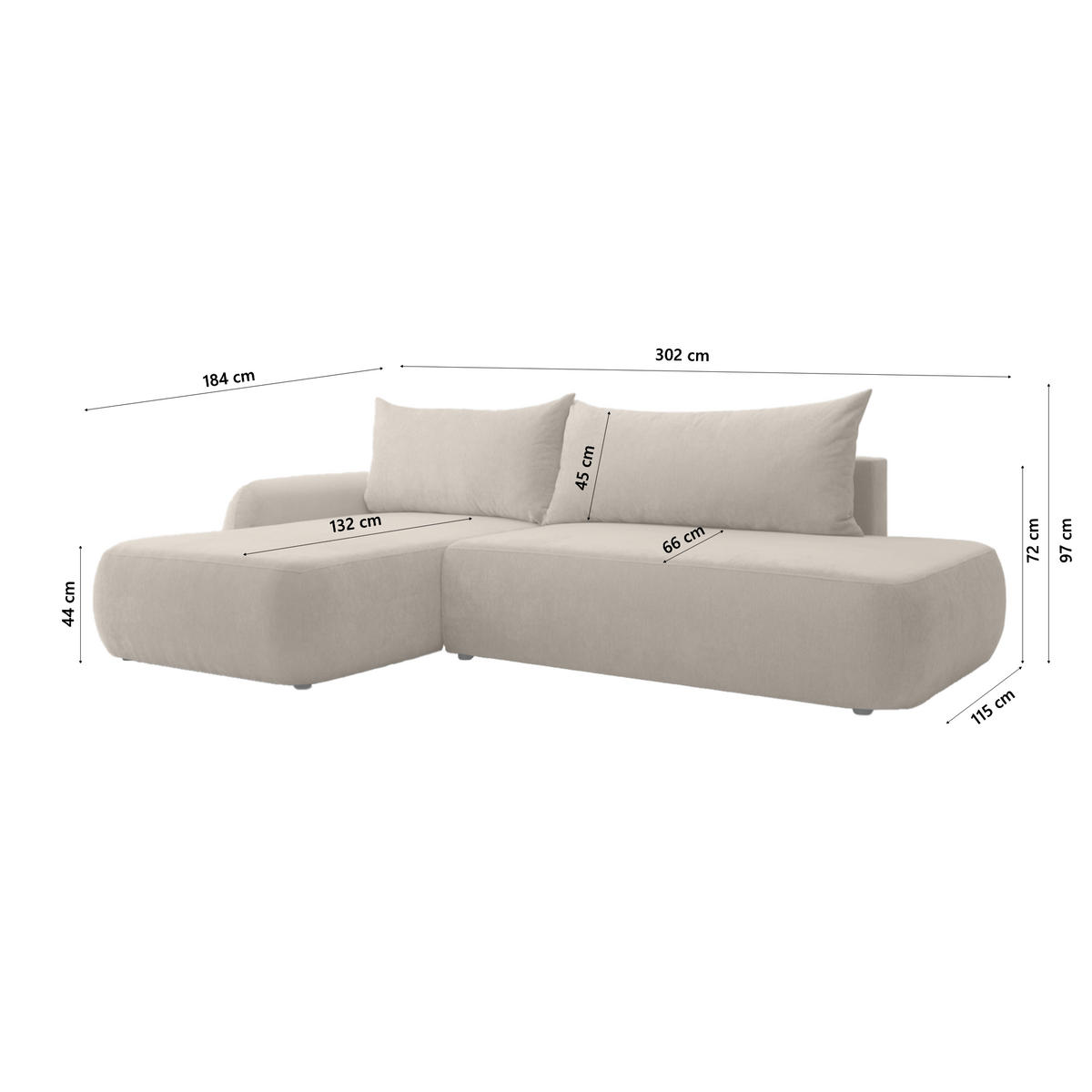 ECKSOFA Munduk I mit Schlaffunktion, Beige - Beige, Textil (302/184cm) - Fedve