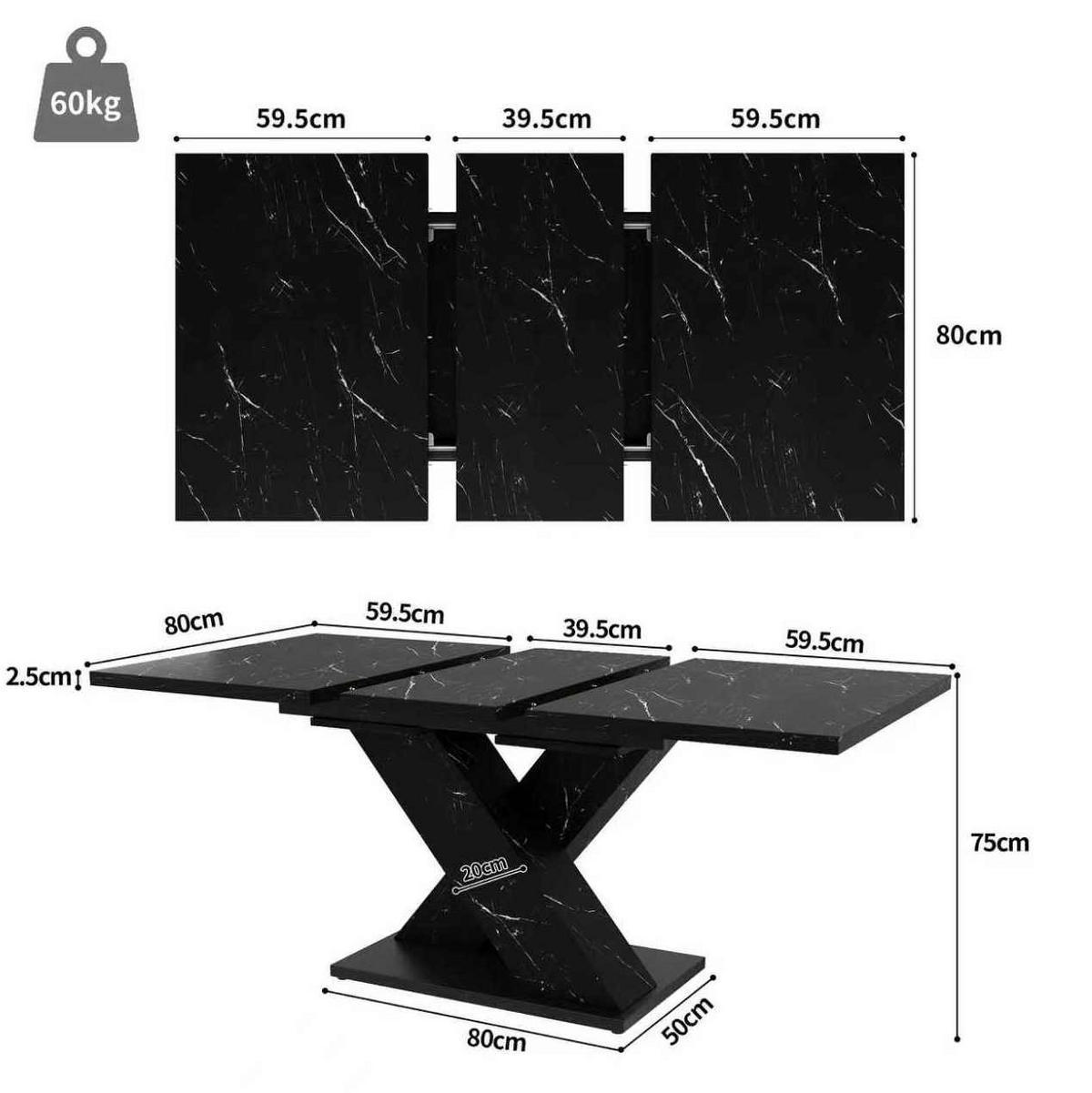 BLAGOVAONSKI stol 119,5(158,5)/80/75 cm crni od MDF-a na izvlačenje s X postoljem - crna, drvni materijal (119/80/75cm) - OKWISH