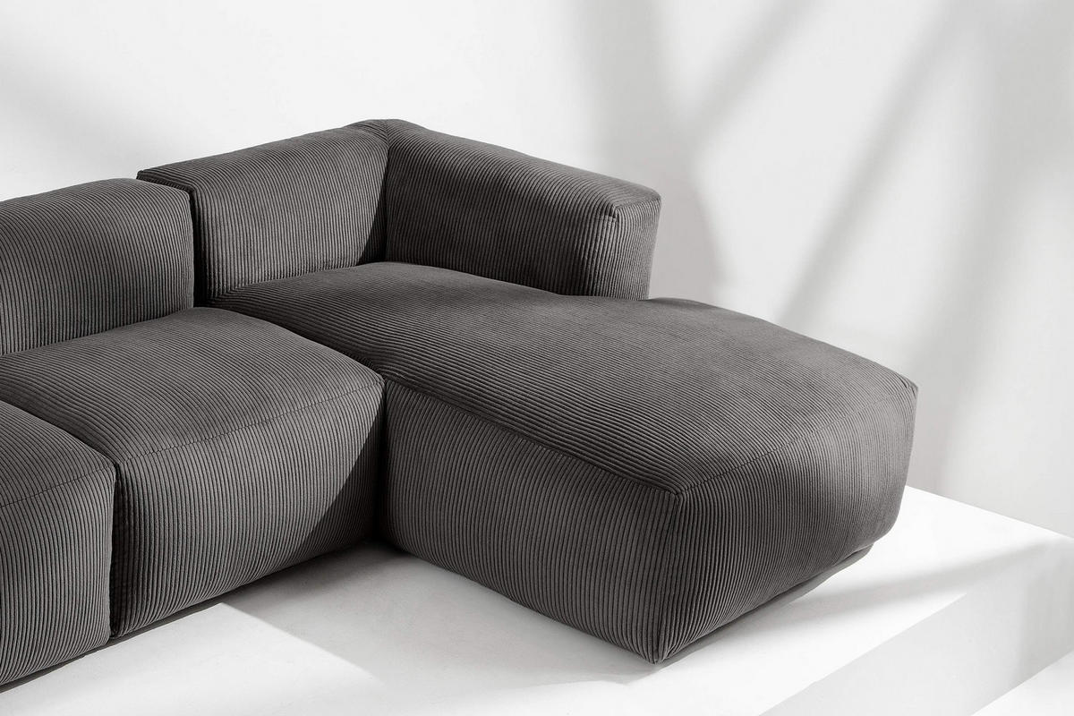 ECKMODULSOFA-RECHTS BUFFO mit extrem weicher und bequemer Sitzfläche, Kordstoff, grau - Grau, Textil (297/180cm) - KONSIMO®