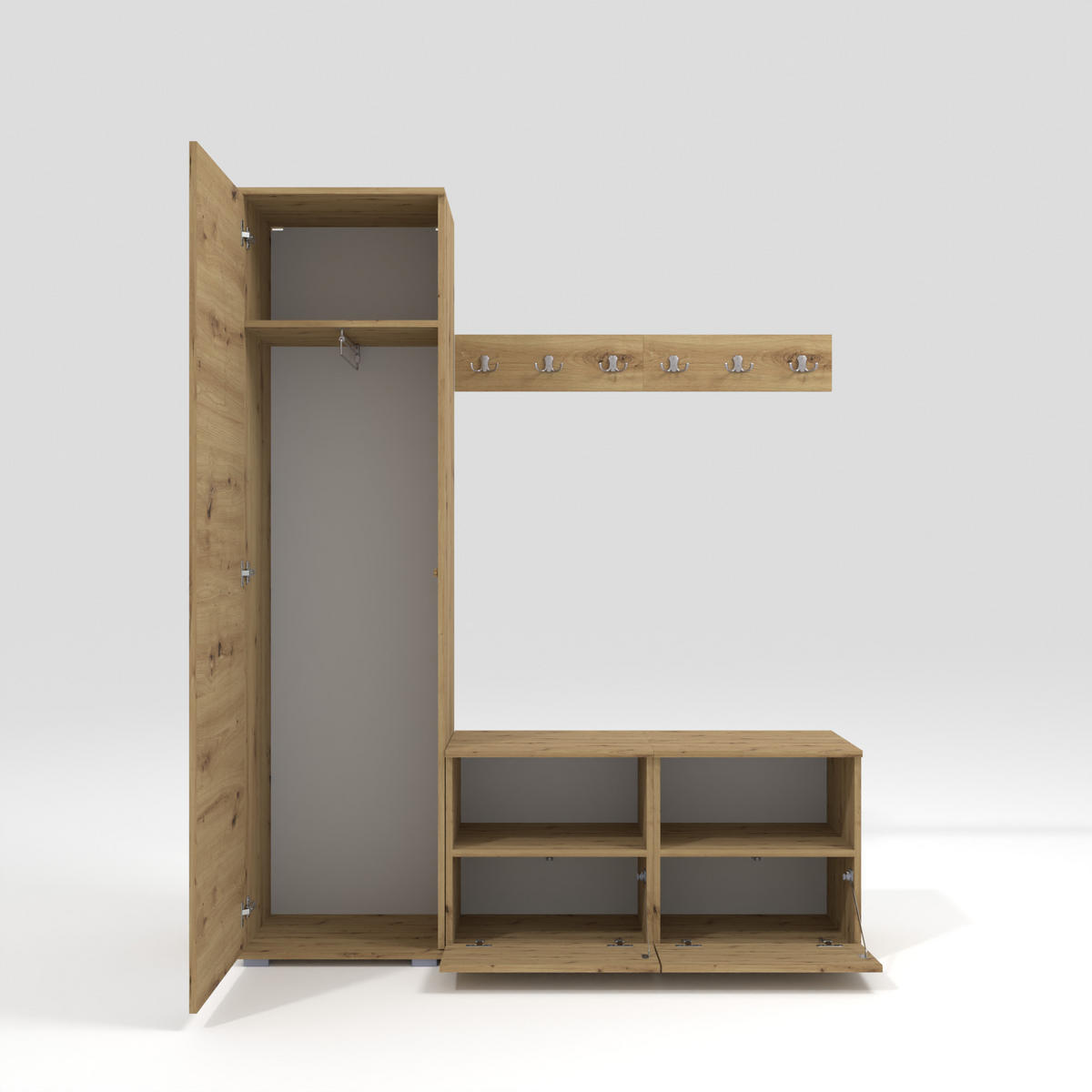 GEPOLSTERT Garderoben-Set Nela II LUX (Spiegel – Farbe Eiche Artisan + Stoff Trinity 16) - Silberfarben/Schwarz, Holz/Holzwerkstoff (150/187/40cm) - Ravio
