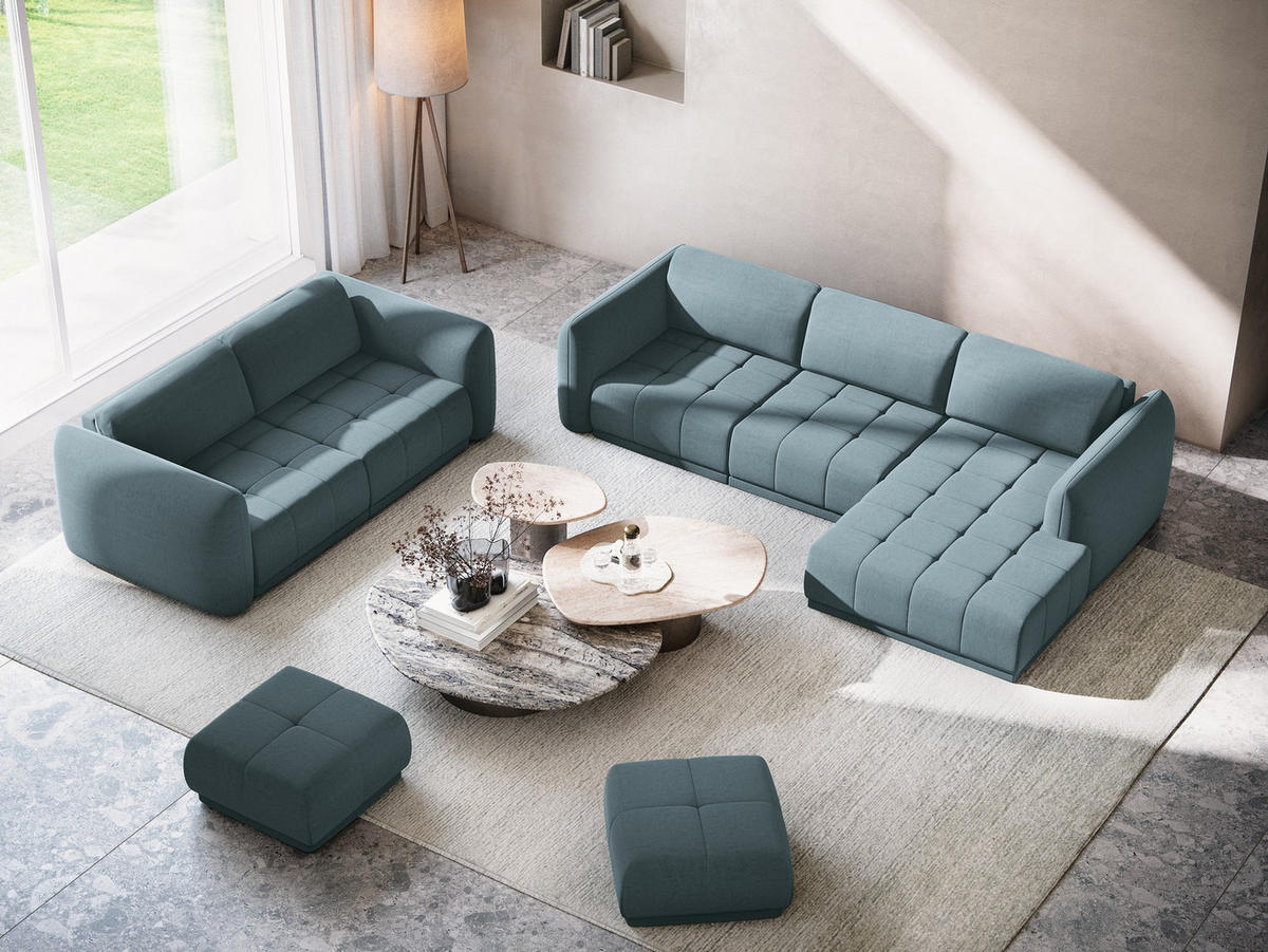 3-SITZER SOFA Samt Stoff Blau - Blau/Petrol, Kunststoff/Textil (210/74/105cm) - Makamii