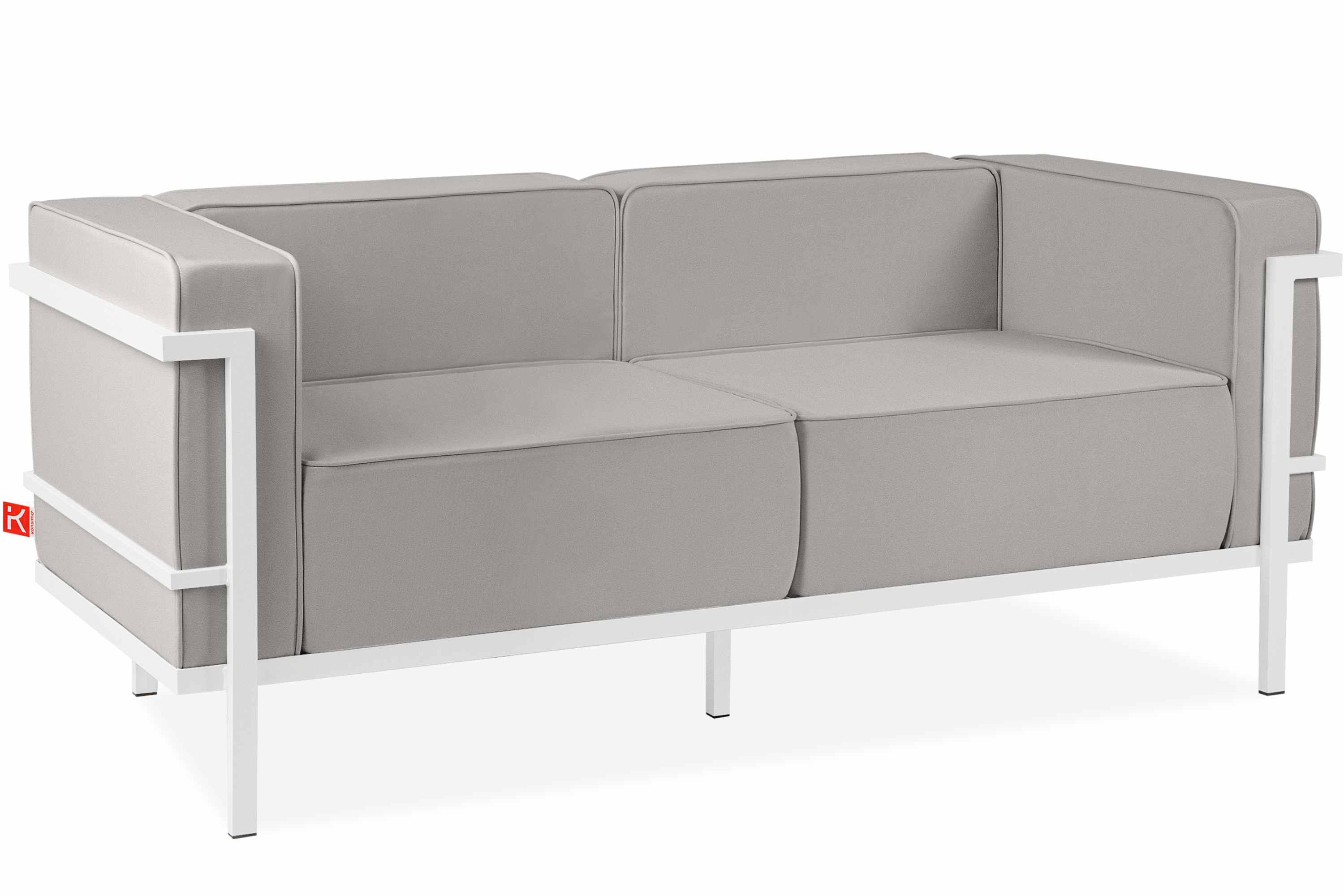 GARTENSOFA TRIGLO 2-Personen, Stahlrahmen, Modern, Weiß/Hellgrau - Hellgrau/Weiß, Textil/Metall (164/70/69cm) - KONSIMO®